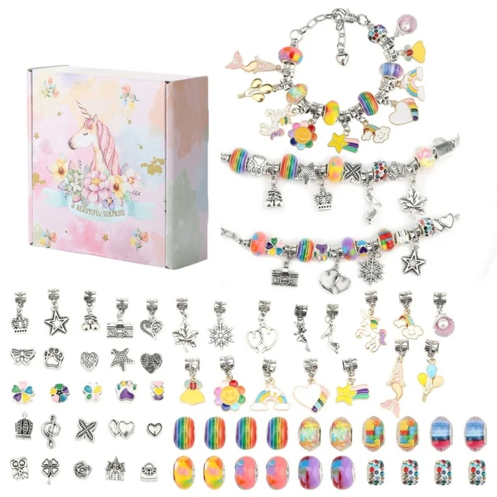 Set of 2 Silver Jewelry Bracelet Making Kits w/Beads DIY Craft in Gift Box NWT
